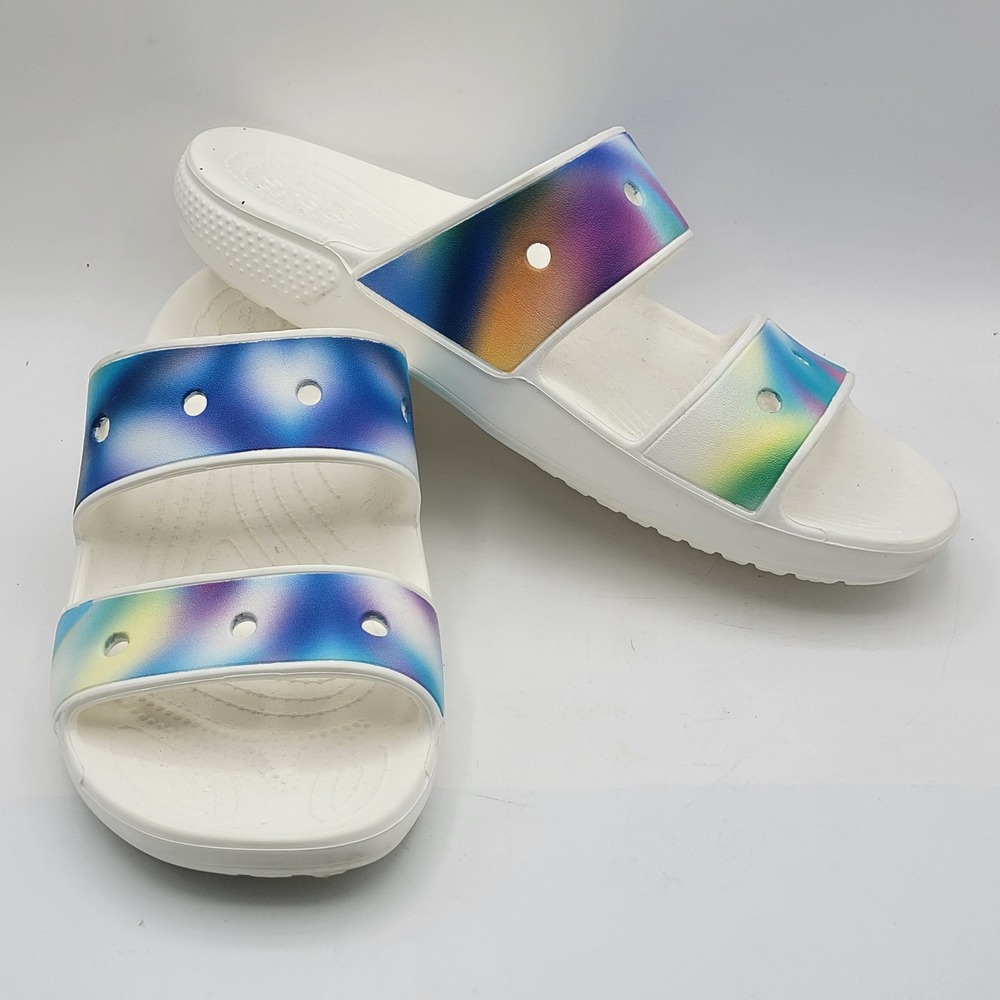 Crocs Classic Sandal‎ White Multi Solarized Spray Double Strap Womens 10